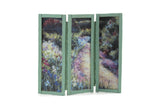 Artisan-Made Vintage 1:12 Miniature Dollhouse Green Folding Screen Room Divider with Floral Paintings Signed by Artist