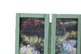 Artisan-Made Vintage 1:12 Miniature Dollhouse Green Folding Screen Room Divider with Floral Paintings Signed by Artist