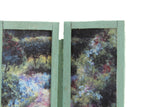 Artisan-Made Vintage 1:12 Miniature Dollhouse Green Folding Screen Room Divider with Floral Paintings Signed by Artist