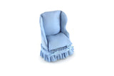 Artisan-Made Vintage 1:12 Miniature Dollhouse Light Blue Wingback Chair by Pitty Pat Miniatures