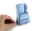 Artisan-Made Vintage 1:12 Miniature Dollhouse Light Blue Wingback Chair by Pitty Pat Miniatures