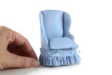 Artisan-Made Vintage 1:12 Miniature Dollhouse Light Blue Wingback Chair by Pitty Pat Miniatures