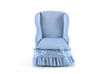 Artisan-Made Vintage 1:12 Miniature Dollhouse Light Blue Wingback Chair by Pitty Pat Miniatures