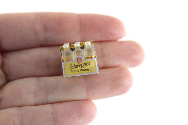 Artisan-Made Vintage 1:12 Miniature Dollhouse 6 Pack of Schweppe's Tonic Water Bottles