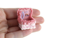 Artisan-Made Vintage 1:12 Miniature Dollhouse Pink & Cream Lace Jewelry Box with Jewelry