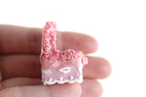 Artisan-Made Vintage 1:12 Miniature Dollhouse Pink & Cream Lace Jewelry Box with Jewelry