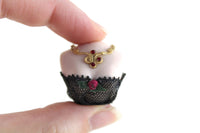Artisan-Made Vintage 1:12 Miniature Dollhouse Porcelain Bust Jewelry Display with Black Bustier & Red & Gold Necklace
