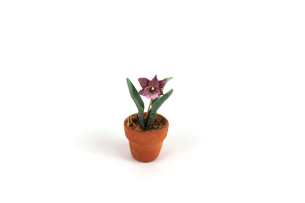 Artisan-Made Vintage 1:12 Miniature Dollhouse Purple Orchid Potted Plant