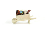 Artisan-Made Vintage 1:12 Miniature Dollhouse White Wheelbarrow with Gardening Accessories