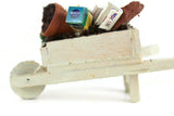 Artisan-Made Vintage 1:12 Miniature Dollhouse White Wheelbarrow with Gardening Accessories