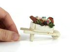 Artisan-Made Vintage 1:12 Miniature Dollhouse White Wheelbarrow with Gardening Accessories