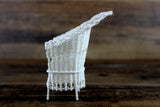 Artisan-Made Vintage 1:12 Miniature Dollhouse White Wicker Chair with Green Floral Cushion Signed by Artist