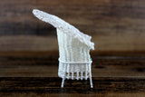 Artisan-Made Vintage 1:12 Miniature Dollhouse White Wicker Chair with Green Floral Cushion Signed by Artist