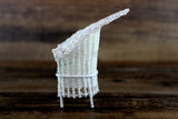 Artisan-Made Vintage 1:12 Miniature Dollhouse White Wicker Chair with Green Floral Cushion Signed by Artist