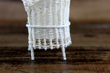 Artisan-Made Vintage 1:12 Miniature Dollhouse White Wicker Chair with Green Floral Cushion Signed by Artist