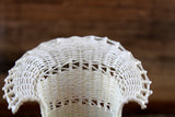 Artisan-Made Vintage 1:12 Miniature Dollhouse White Wicker Chair with Green Floral Cushion Signed by Artist