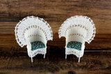 Artisan-Made Vintage 1:12 Miniature Dollhouse White Wicker Chair with Green Floral Cushion Signed by Artist