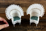 Artisan-Made Vintage 1:12 Miniature Dollhouse White Wicker Chair with Green Floral Cushion Signed by Artist