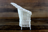 Artisan-Made Vintage 1:12 Miniature Dollhouse White Wicker Chair with Green Floral Cushion Signed by Artist