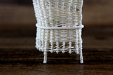 Artisan-Made Vintage 1:12 Miniature Dollhouse White Wicker Chair with Green Floral Cushion Signed by Artist