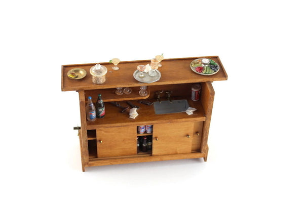 Artisan-Made Vintage 1:12 Miniature Dollhouse Wooden Liquor Cocktail Bar with Sink & Accessories