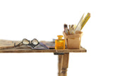 Artisan-Made Vintage 1:12 Miniature Dollhouse Craft Table Workbench with Accessories Signed by Artist