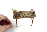 Artisan-Made Vintage 1:12 Miniature Dollhouse Craft Table Workbench with Accessories Signed by Artist