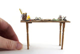 Artisan-Made Vintage 1:12 Miniature Dollhouse Craft Table Workbench with Accessories Signed by Artist