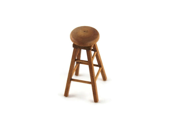 Artisan-Made Vintage 1:12 Miniature Dollhouse Wooden Swivel Barstool