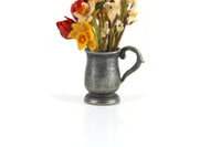 Artisan-Made Vintage 1:12 Miniature Dollhouse Daffodil & Tulip Flower Arrangement in Silver Metal Vase