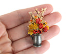 Artisan-Made Vintage 1:12 Miniature Dollhouse Daffodil & Tulip Flower Arrangement in Silver Metal Vase