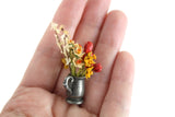 Artisan-Made Vintage 1:12 Miniature Dollhouse Daffodil & Tulip Flower Arrangement in Silver Metal Vase