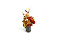 Artisan-Made Vintage 1:12 Miniature Dollhouse Daffodil & Tulip Flower Arrangement in Silver Metal Vase