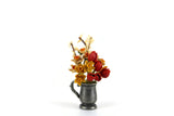 Artisan-Made Vintage 1:12 Miniature Dollhouse Daffodil & Tulip Flower Arrangement in Silver Metal Vase