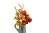 Artisan-Made Vintage 1:12 Miniature Dollhouse Daffodil & Tulip Flower Arrangement in Silver Metal Vase