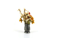 Artisan-Made Vintage 1:12 Miniature Dollhouse Daffodil & Tulip Flower Arrangement in Silver Metal Vase