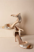 Rare Anthropologie BHLDN "Brinley Heels" by Vince Camuto, Gold Glitter & Beading, Size 9, Originally $160