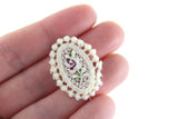 Vintage 1:12 Miniature Dollhouse Beige Doily with Deep Pink Embroidered Rose