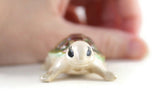 Vintage Beige Porcelain Turtle Figurine with Green & Brown Shell