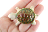 Vintage Beige Porcelain Turtle Figurine with Green & Brown Shell