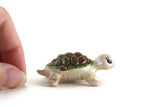 Vintage Beige Porcelain Turtle Figurine with Green & Brown Shell