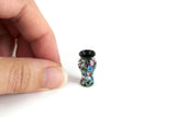 Vintage 1:12 Miniature Dollhouse Black Hand-Painted Floral Print Vase