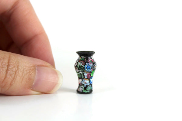 Vintage 1:12 Miniature Dollhouse Black Hand-Painted Floral Print Vase