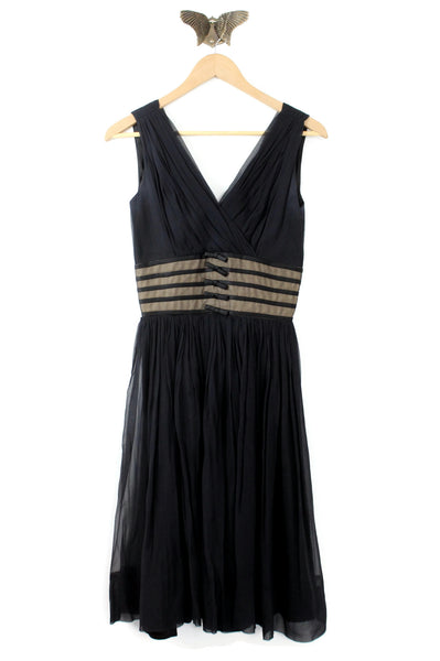 Vintage Black Chiffon Sleeveless Knee-Length Cocktail Dress with Bows The Mustard Dandelion Vintage Black Chiffon Sleeveless Knee-Length Cocktail Dress with Bows The Mustard Dandelion