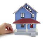 Vintage 1:48 Quarter Scale Miniature Dollhouse Blue Decorated House with 5 Rooms