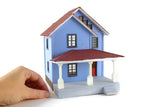 Vintage 1:48 Quarter Scale Miniature Dollhouse Blue Decorated House with 5 Rooms