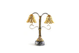 Vintage 1:12 Miniature Dollhouse Gold Brass Filigree Double Light Table Lamp with Marble Base