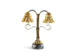 Vintage 1:12 Miniature Dollhouse Gold Brass Filigree Double Light Table Lamp with Marble Base