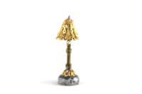 Vintage 1:12 Miniature Dollhouse Gold Brass Filigree Double Light Table Lamp with Marble Base