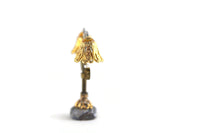 Vintage 1:12 Miniature Dollhouse Gold Brass Filigree Double Light Table Lamp with Marble Base